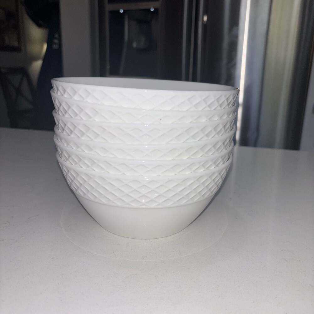 Mikasa Trellis Bone China White Cereal Soup Bowls, Set of 6